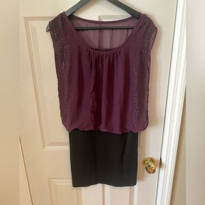 Sleeveless Purple Beaded Overlay Dress Top